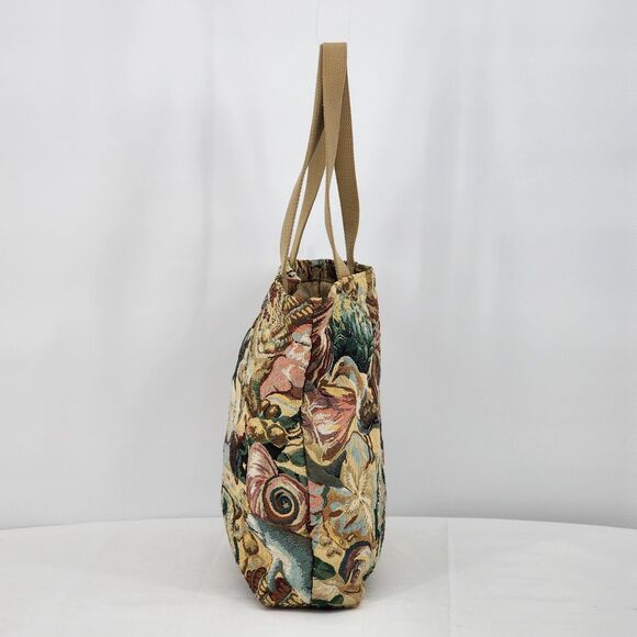 Vintage Sea Creature Tapestry Shopper Tote Bag Ocean Dolphin Turtle Shells - Picture 4 of 11